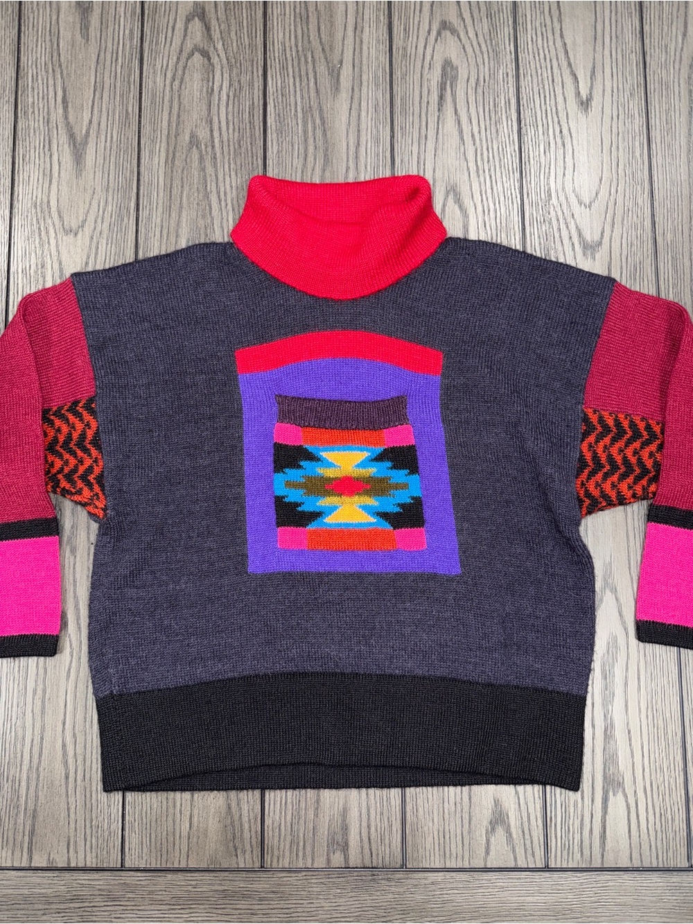 Millma Bolivia Vintage Handloomed 100% Alpaca Pullover Sweater Size M 90s Bold